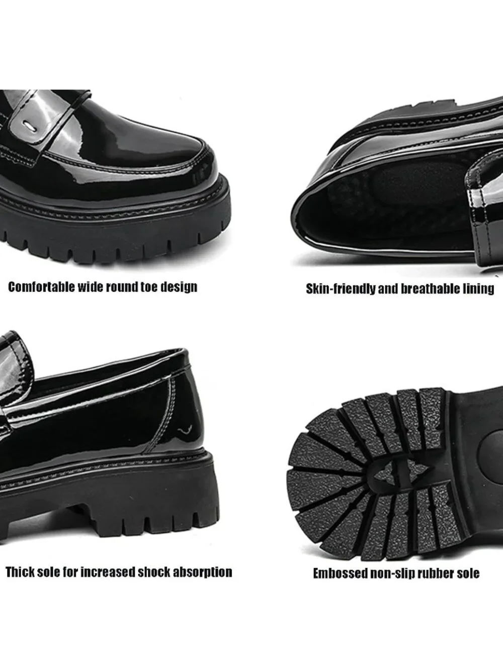 Men's White Black Chunky Platform Loafer Slip On Business Casual Dress Shoes